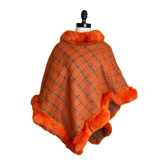 Orange Elegant Faux Fur Trim (Knit Poncho) - Picture 1 of 1
